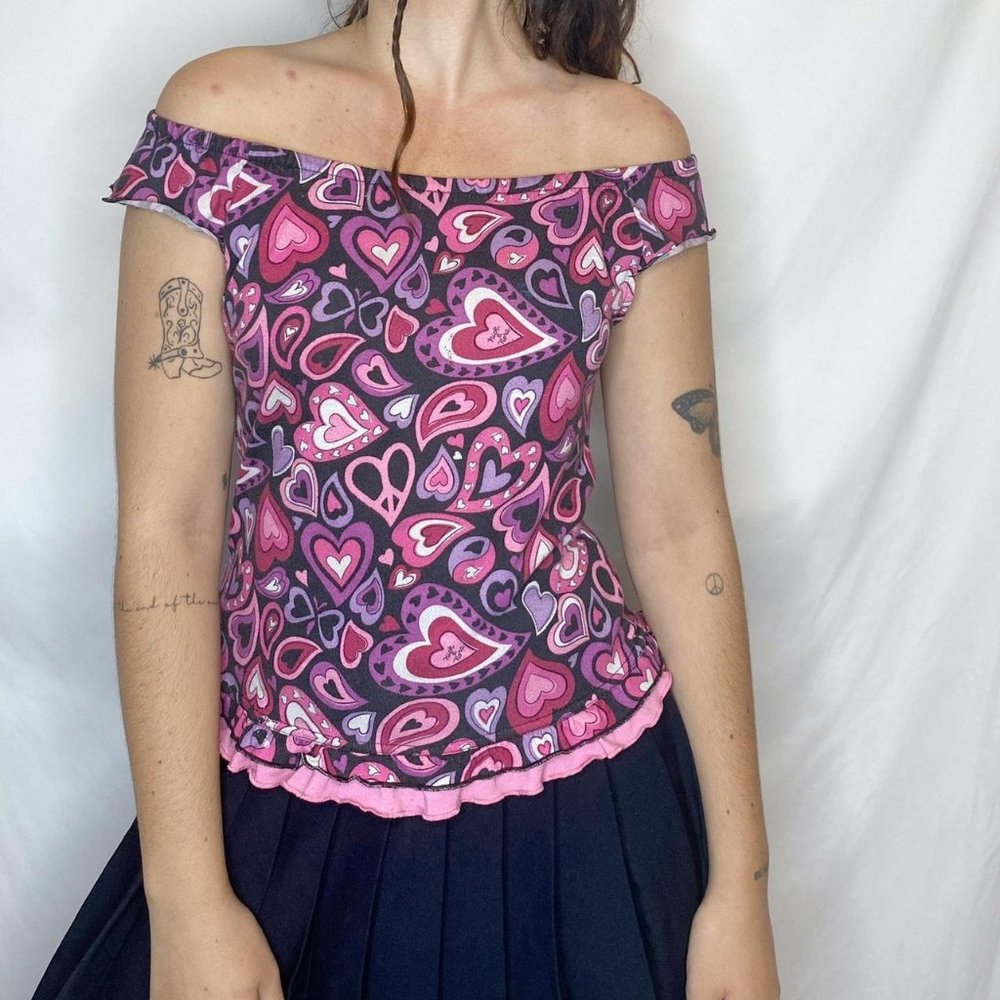 NICK & NORA SLEEPWEAR off shoulder heart top